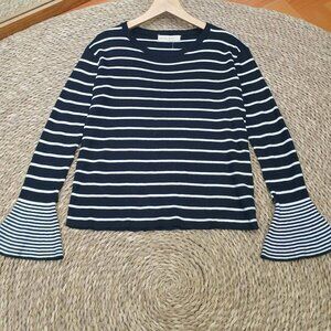 Black White Stripe Bell Sleeve Knit Top